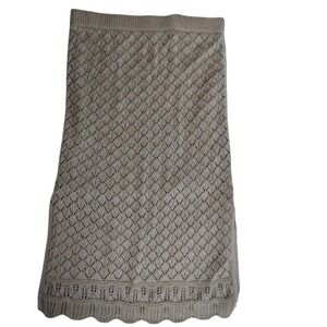 Lauren Conrad Metallic Knit Pointelle Maxi Skirt Tan Scalloped Hem Large